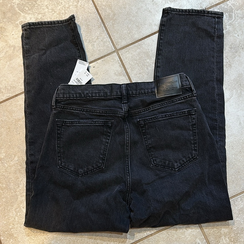 NWT! Abercrombie & Fitch Vintage Stretch Straight Jeans Washed Black 31x30 - Picture 7 of 8